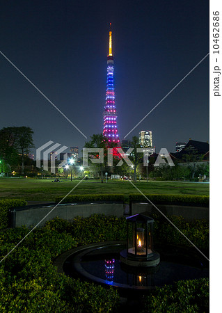 星条旗色にライトアップする東京タワー　オバマ米大統領来日　 10462686