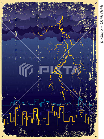 Lightning strikes and rain in big city.Vintage 10467646