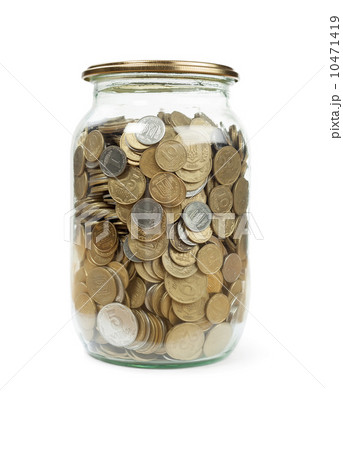Coins in the jar on white background Coins in the jar on white background 10471419