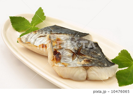 鰆 塩焼き 焼き魚 和食 白背景の写真素材
