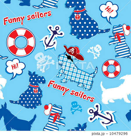 Seamless pattern with funny scottish terrier dogs  - sailors, an 10479296