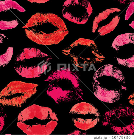 Seamless pattern with beautiful red lips prints on black backgro Seamless pattern with beautiful red lips prints on black backgro 10479330