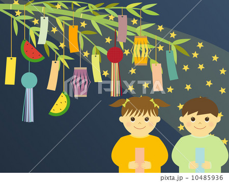 七夕飾りと子供たちのイラスト素材 七夕飾りと子供たちのイラスト素材