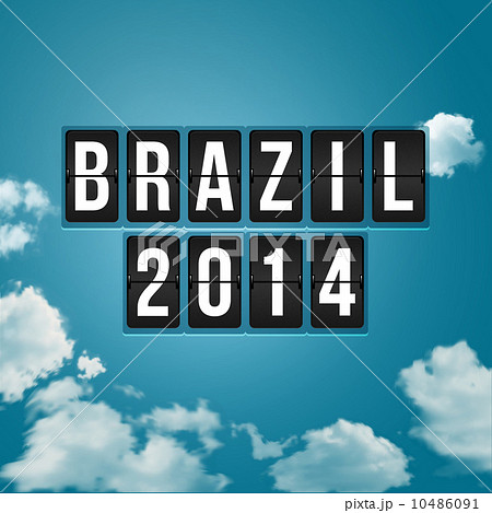 Brazil 2014 football poster. Sky background and timetable styliz 10486091