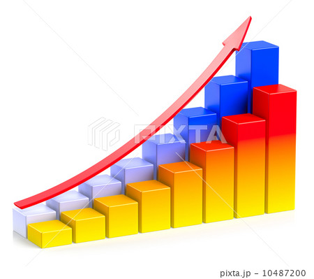 Bright colorful growing bar chart with arrow in two rows 10487200