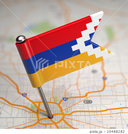 Nagorno-Karabakh Small Flag on a Map Background. 10488282
