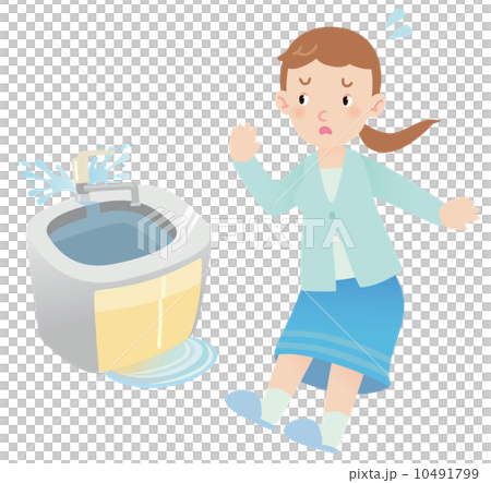 A woman surprised by water leak A woman surprised by water leak 10491799