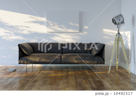 Minimalistic Room With Sofa And Spotlight (Front View) 10492317