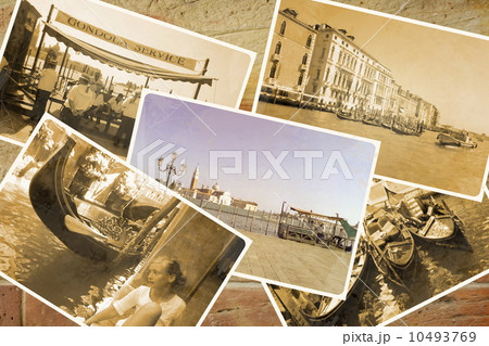 Collage Retro Postkarte, Gondel Service with gondolier at Pier 10493769