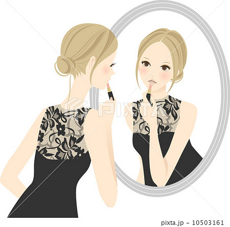 鏡を覗き込む女性のイラスト素材