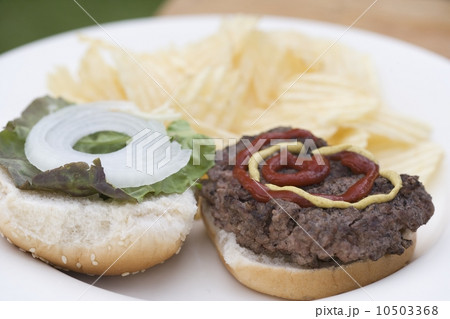 Closeup of a hamburger on a plate Closeup of a hamburger on a plate 10503368