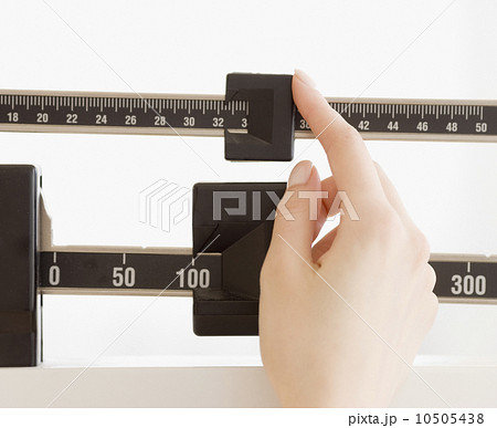 Close up of woman’s hand on scale 10505438