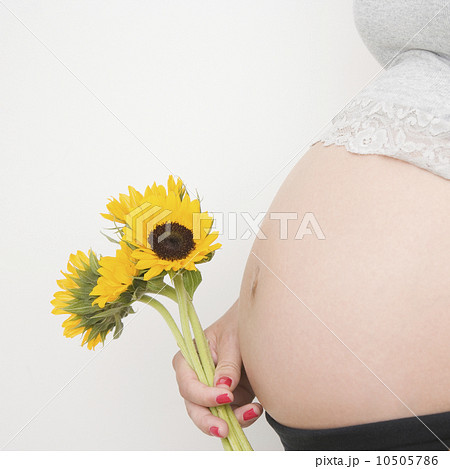 Pregnant woman holding sunflowers 10505786