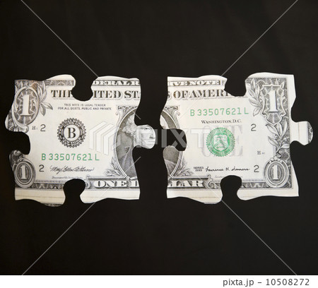 Studio shot of jigsaw pieces depicting one dollar bill 10508272