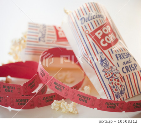 Close up of popcorn and tickets Close up of popcorn and tickets 10508312