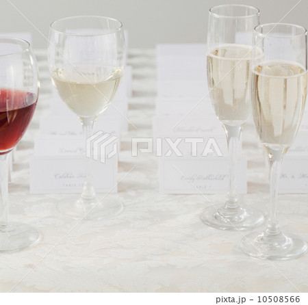 Wedding table place cards and glasses of wine 10508566
