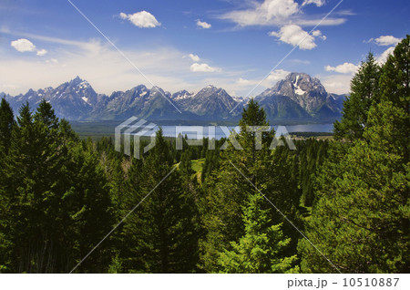 Scenic view of mountains and river 10510887