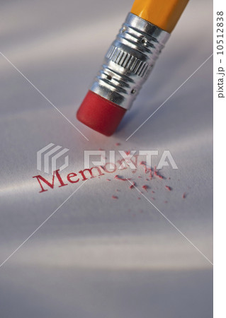 Studio shot of pencil erasing the word memory from piece of paper Studio shot of pencil erasing the word memory from piece of paper 10512838