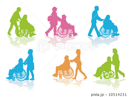 老人 高齢者 車椅子 散歩のイラスト素材