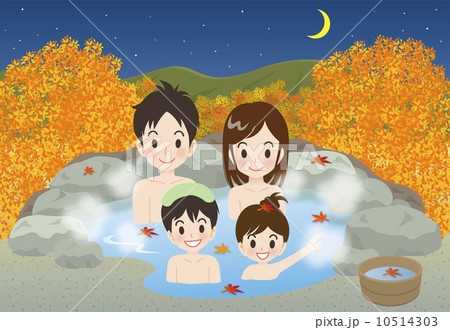 4人家族で露天風呂　秋の夜景（紅葉） 10514303