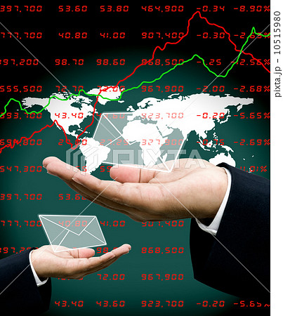 News from stock market to investor hand with world map background News from stock market to investor hand with world map background 10515980