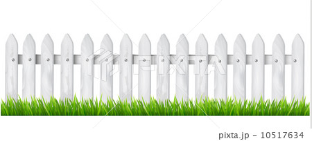 Background with a white wooden fence with grass. Vector. 10517634
