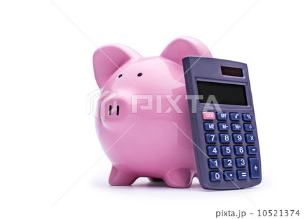 Pink piggy bank with a calculator Pink piggy bank with a calculator 10521374