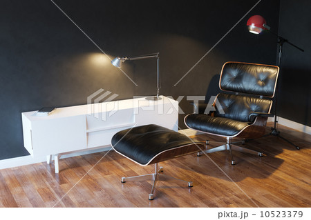 Black Cozy Leather Armchair In Modern Interior 1st Version  10523379