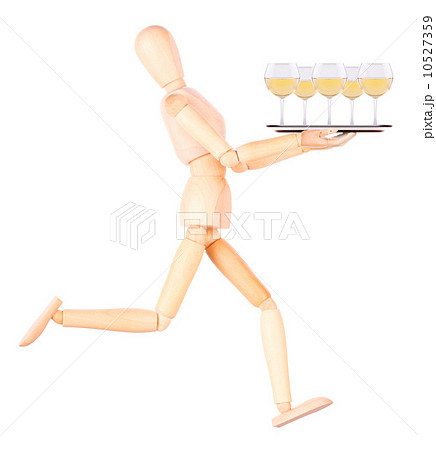 wooden Dummy waiter with wine on tray 10527359