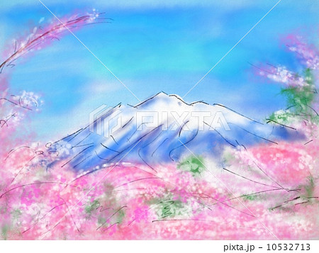 桜と岩木山のイラスト 水彩風 のイラスト素材