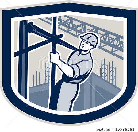 Construction Worker Climbing Scaffolding Shield Retro Construction Worker Climbing Scaffolding Shield Retro 10536061