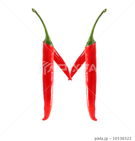 Font made of hot red chili pepper isolated on white - letter M Font made of hot red chili pepper isolated on white - letter M 10536322