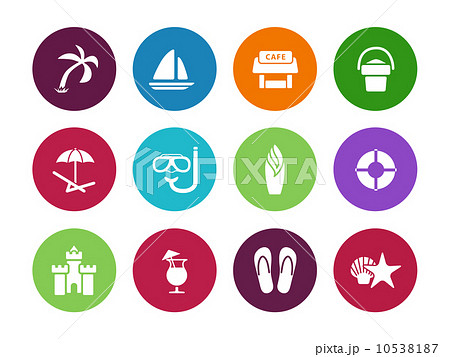 Beach circle icons on white background. 10538187