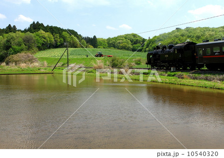 真岡鐵道「田植え前の5月の田園風景とSL」 10540320