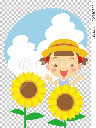 向日葵と女の子のイラスト素材 向日葵と女の子のイラスト素材