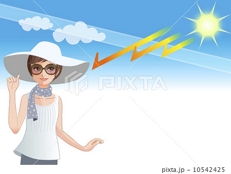 紫外線 UV 光線 女性 / ultraviolet rays penetrating ozone layer and woman in wide brimmed hat 10542425