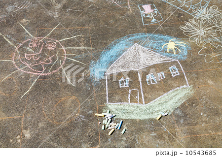 child drawing - house and sun painted on asphalt child drawing - house and sun painted on asphalt 10543685