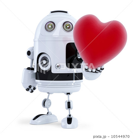 Cute robot holding a big red heart. Isolated Cute robot holding a big red heart. Isolated 10544970