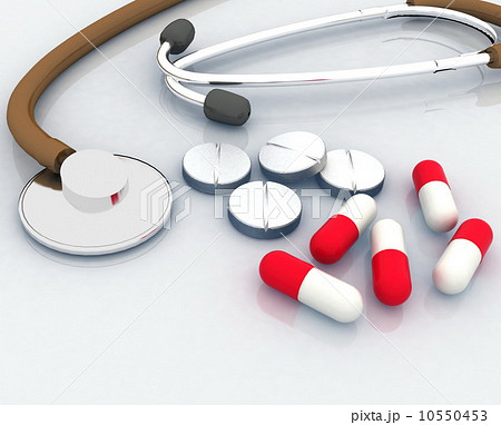 Stethoscope and pills isolated 10550453