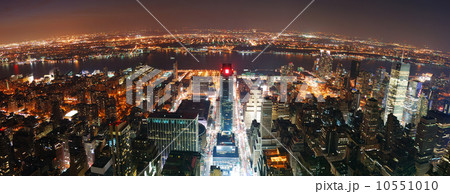 New York City Manhattan skyline aerial view panorama at sunset 10551010