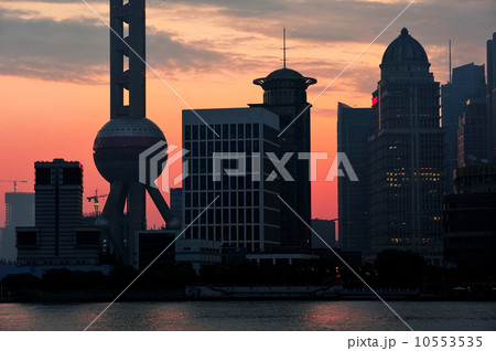 Shanghai morning skyline silhouette 10553535