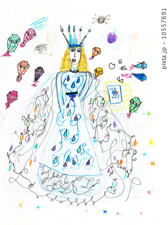 children drawing - queen and parachutes with gifts 10557691