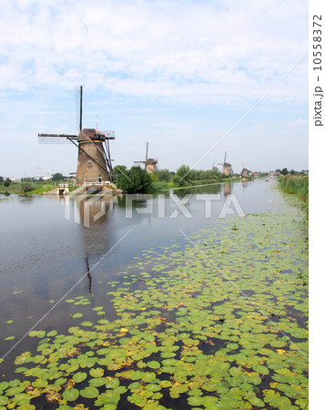 世界遺産　オランダ　キンデルダイクの風車網 10558372