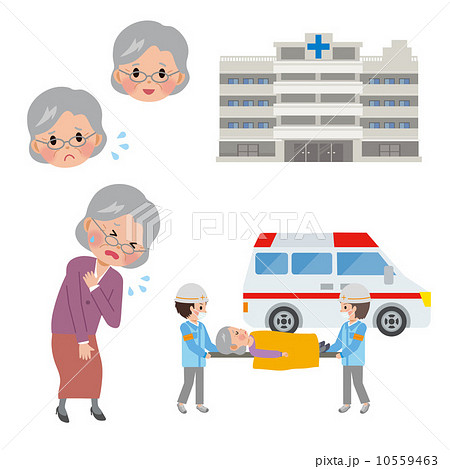 高齢者と病院 イラストのイラスト素材