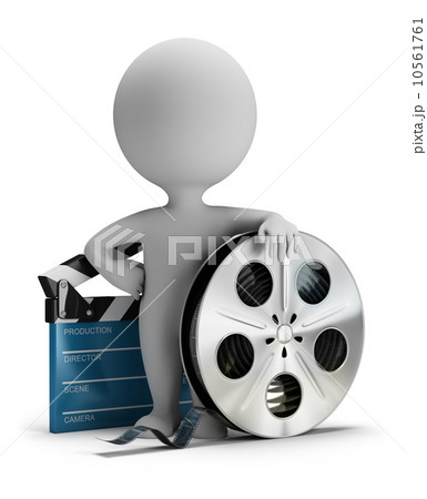3d small people - cinema clapper and film tape 3d small people - cinema clapper and film tape 10561761