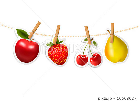 Fruit stickers hanging on a rope. Vector. 10563027