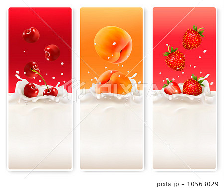 Three fruit and milk labels. Vector. 10563029