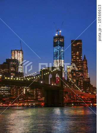 View over Hudson River towards Manhattan with Freedom Tower One and Brooklyn Bridge View over Hudson River towards Manhattan with Freedom Tower One and Brooklyn Bridge 10566613