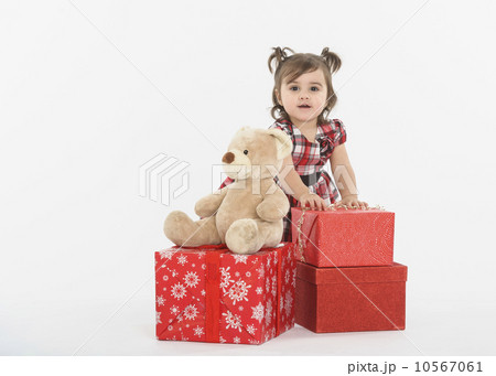 Portrait of Baby girl ( 6-11 months) with gift boxes 10567061