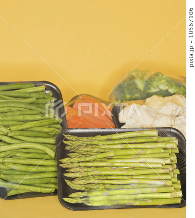 Studio shot of vegetables wrapped on trays 10567106